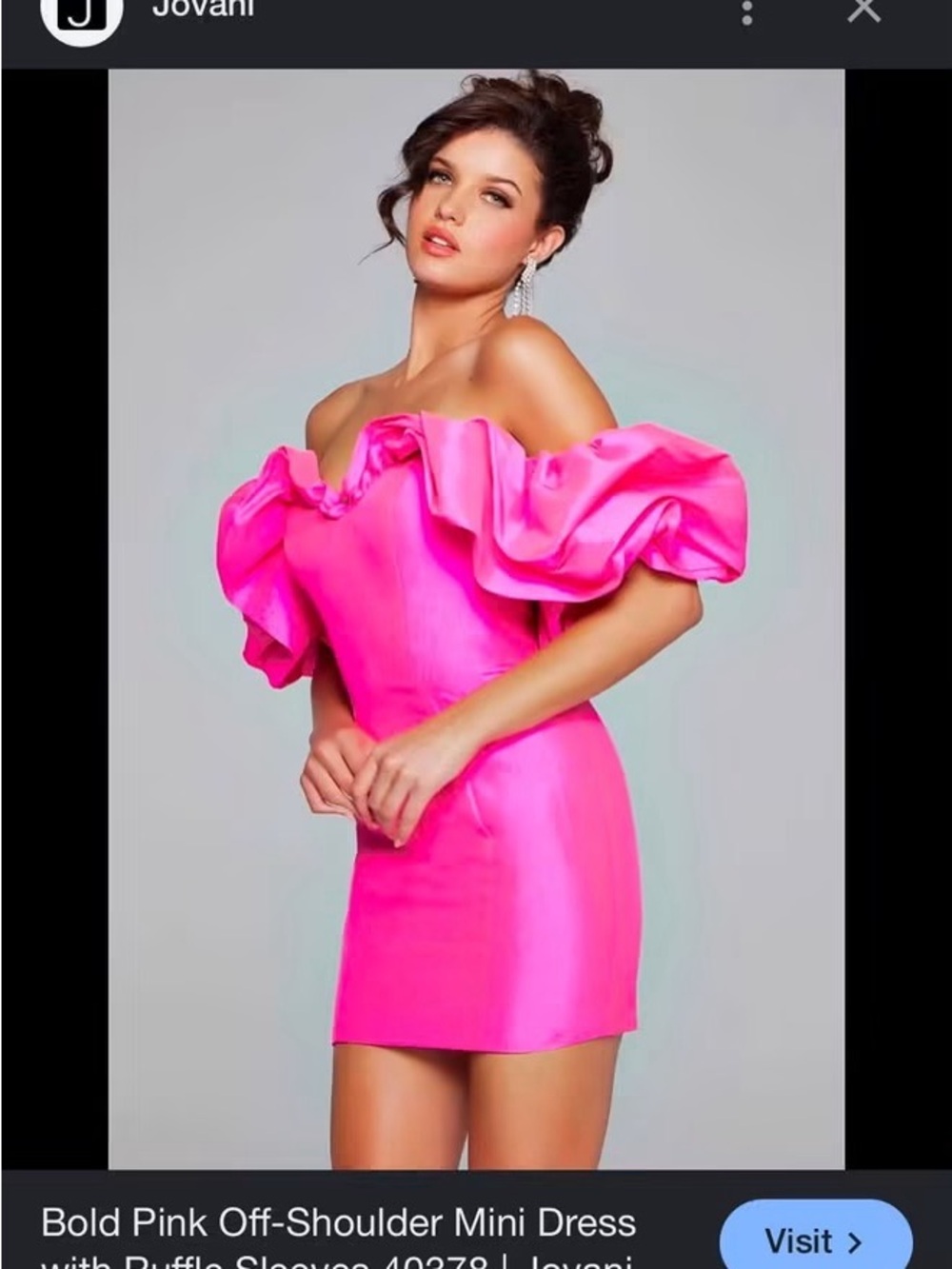 Jovani Hot Pink Off-Shoulder Ruffle Mini Dress
